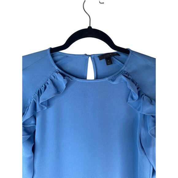 2/$30 J.Crew Size 0 Blue Ruffle Detail Silk Blouse - Picture 5 of 12